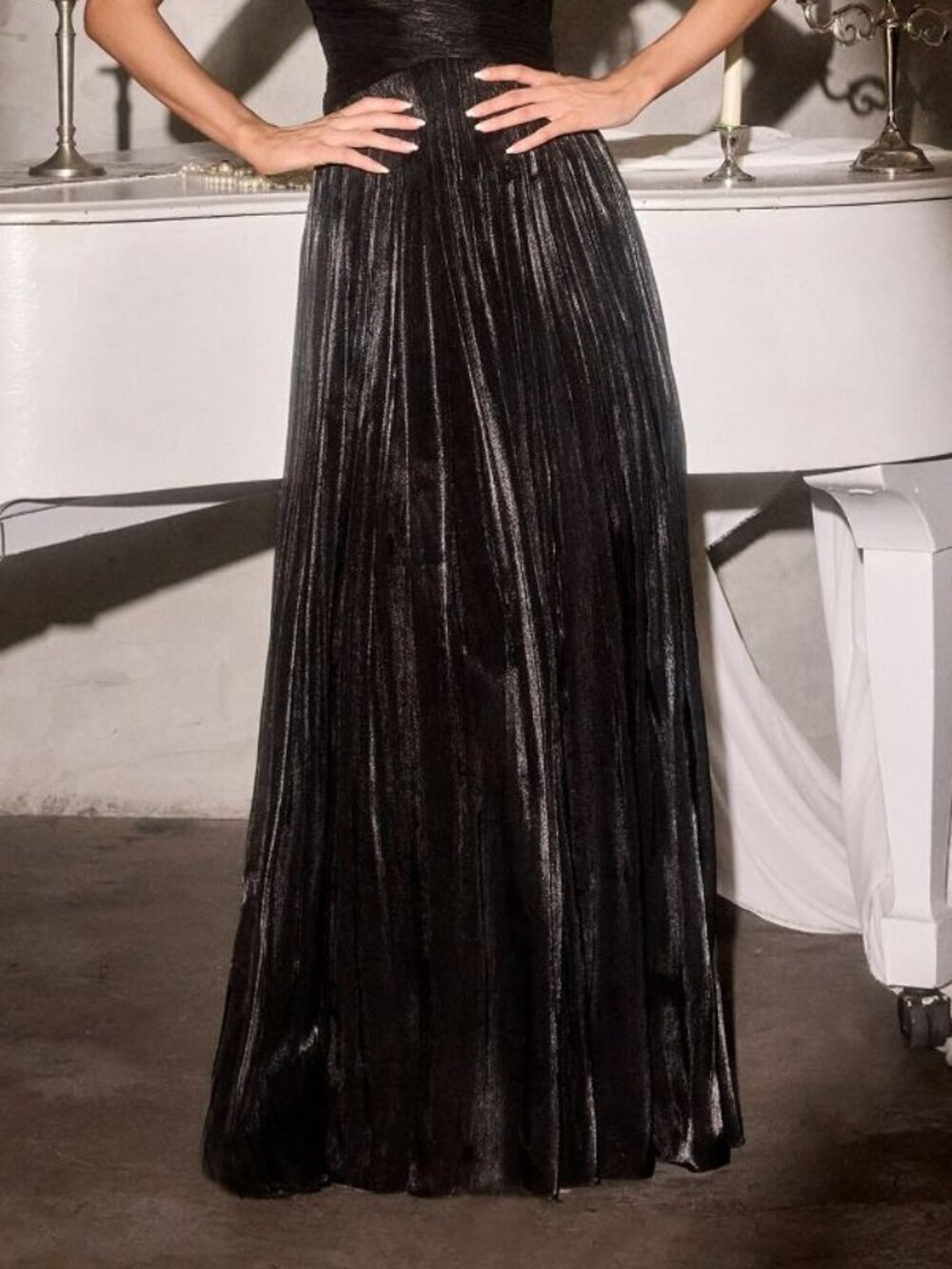 New Black A-Line Pleated Chiffon Bridesmaid Dress w/ Draped Cape Sleeves CD413 - Picture 10 of 10